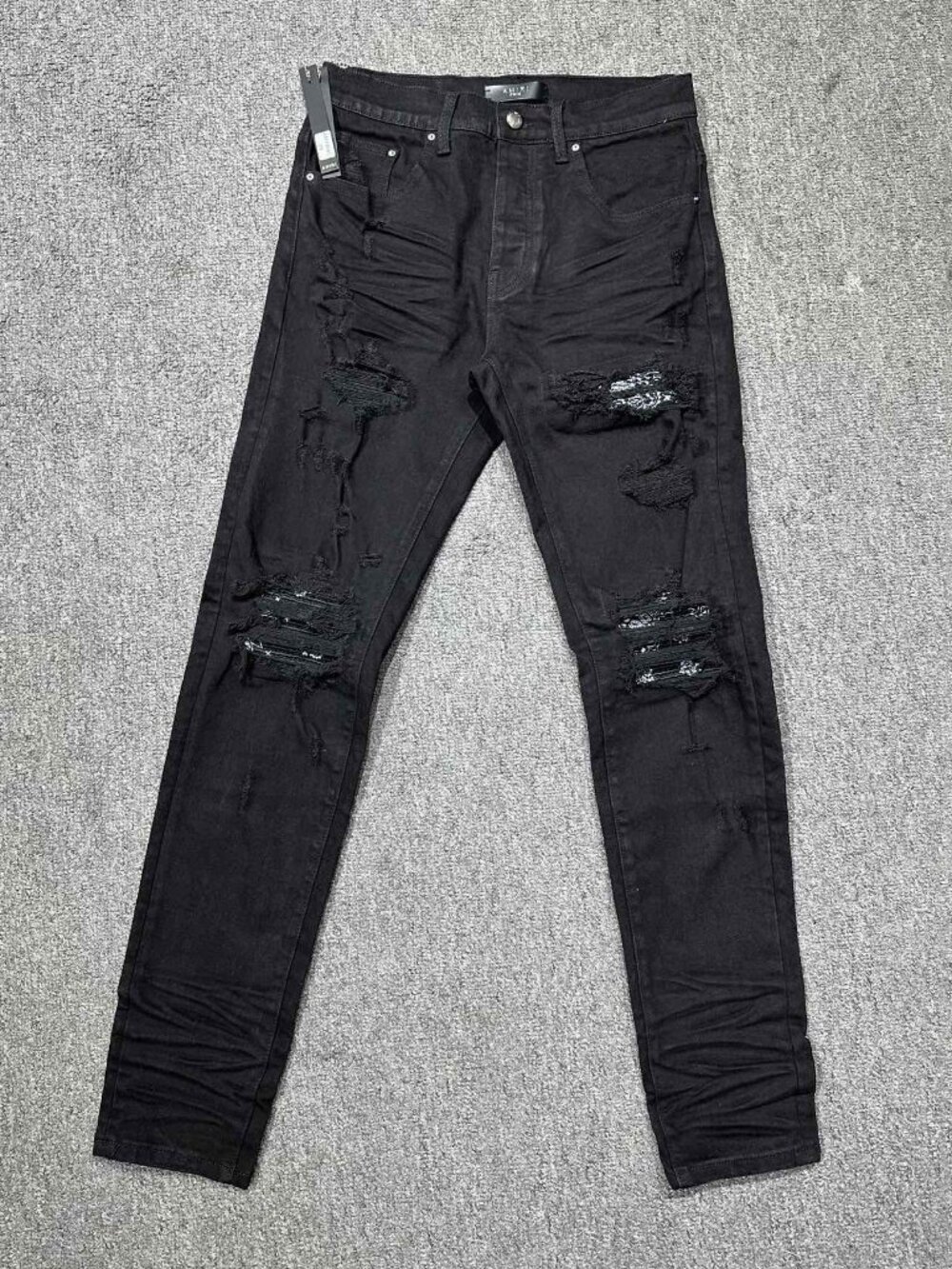 AMIRI Black Ripped Plainnon Patternedsolid Color Casual Jeans